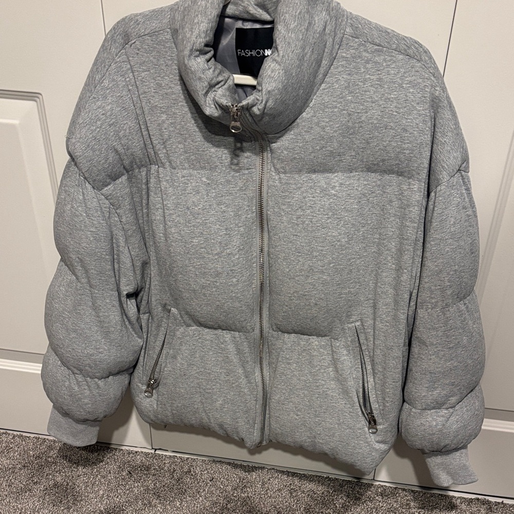 Fashion Nova Heather Gray Quilted Puffer